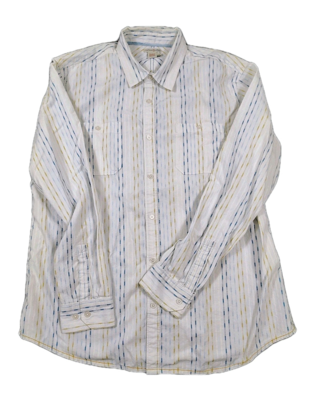 Carbon 2 Cobalt Shirt Men's L White Stripe LS Button Down Dobby Weave Textured